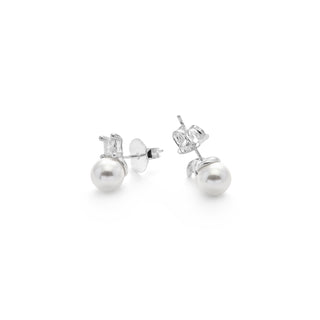 Pendientes de Perla Blanca acabado en Rodio - Shamon-Plateado