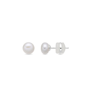 Pendientes de Perla Blanca Acabado En Plata - Yairak-Plateado
