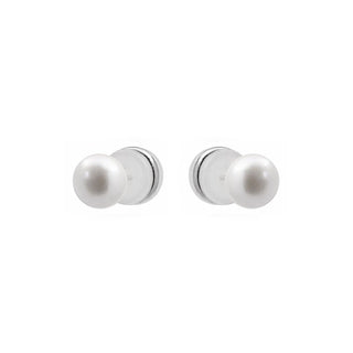 Pendientes de Perla Blanca Acabado En Plata - Yairak-Plateado