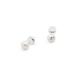 Pendientes de Perla Blanca Acabado En Plata - Yairak-Plateado