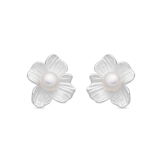 Pendientes de Perla Blanca Acabado En Plata - Efald-Plateado