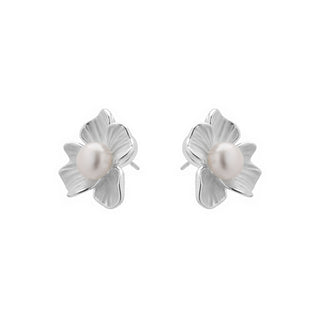 Pendientes de Perla Blanca Acabado En Plata - Efald-Plateado