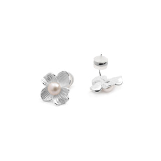 Pendientes de Perla Blanca Acabado En Plata - Efald-Plateado