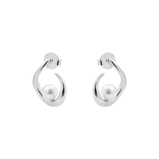 Pendientes de Perla Blanca acabado en rodio - Blishui-BLANCO