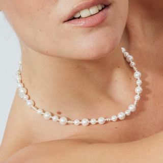 Collar de Perla Blanca acabado en rodio - Akio-blanco