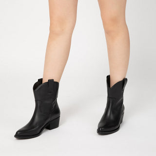 Black Leather Stiletto Boots with V-Cut