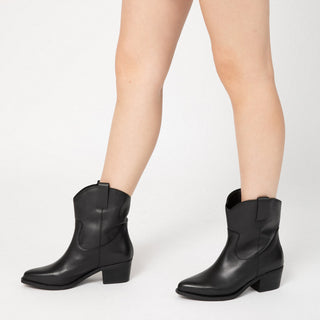 Black Leather Stiletto Boots with V-Cut