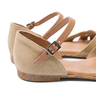 Beige Leather Flat Sandals with Cut Out Detailed
