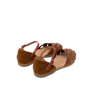 Brown Leather Flat Sandals with Cut Out Detailed