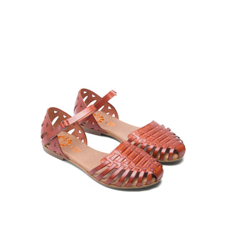 Brown Leather Flat Sandals with Enclosed Toe