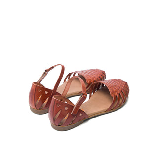 Brown Leather Flat Sandals with Enclosed Toe