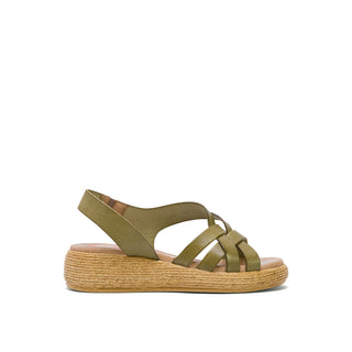 Khaki Leather Wedge with Braided Strap