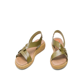 Khaki Leather Wedge with Braided Strap