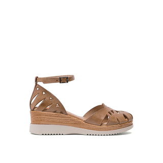 Tan Brown Leather Wedge with Enclosed Toe