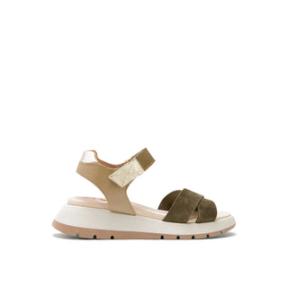Khaki Leather Wedge with Sporty Style