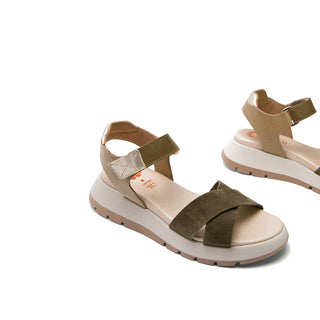 Khaki Leather Wedge with Sporty Style