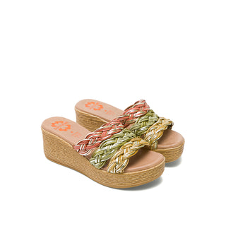 Multi-Color Leather Wedge Mules with Braided Strap