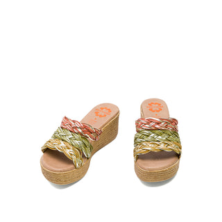 Multi-Color Leather Wedge Mules with Braided Strap