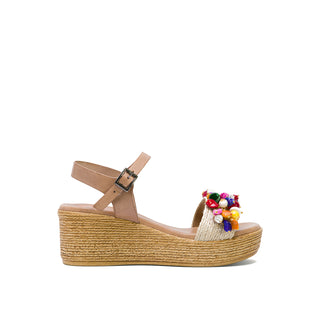 Beige Leather Wedge with Colorful Stones