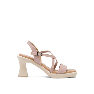 Rose Leather Heeled Sandals with Crossover Strap