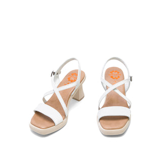White Leather Heeled Sandals with Crossover Strap