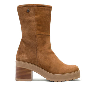 Brown Suede Mid-Calf High-Heel Boots
