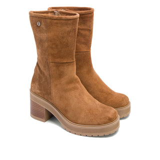 Brown Suede Mid-Calf High-Heel Boots