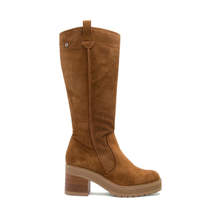 Brown Suede Knee-High High-Heel Boots