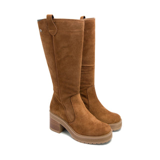 Brown Suede Knee-High High-Heel Boots