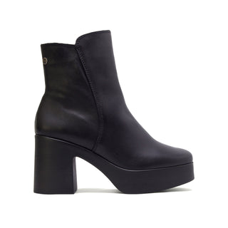 Black Leather Mid-Calf High-Heel Boots