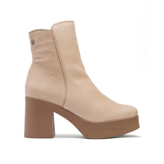 Sand Leather Mid-Calf High-Heel Boots