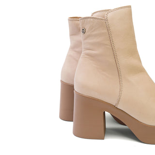 Sand Leather Mid-Calf High-Heel Boots