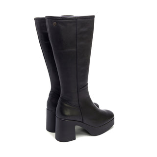 Black Leather Knee-High High-Heel Boots