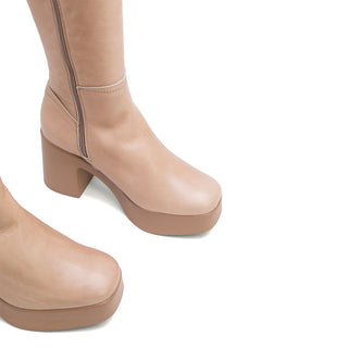 Light Brown Leather Knee-High High-Heel Boots
