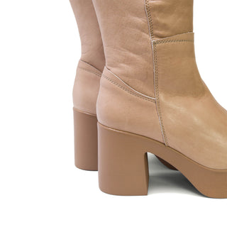 Light Brown Leather Knee-High High-Heel Boots