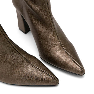 Metallic brown Leather Stiletto High-Heel Sock Boots