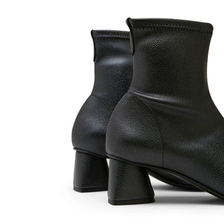 Black Leather Stiletto Mid-Heel Sock Boots