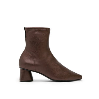 Metallic Dark Brown Leather Stiletto Mid-Heel Sock Boots
