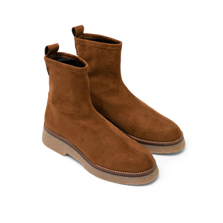 Brown Suede Mid-Heel Platform Boots