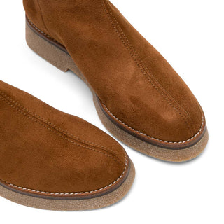 Brown Suede Mid-Heel Platform Boots