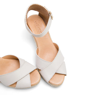White Leather Wedge Espadrilles with Crossover Strap