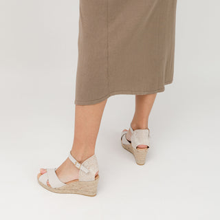 White Leather Wedge Espadrilles with Crossover Strap