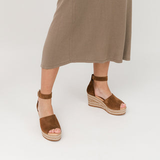Brown Leather Wedge Espadrilles with Buckle Up