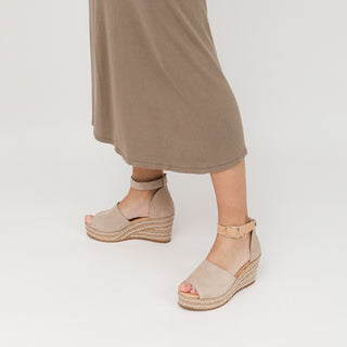 Beige Leather Wedge Espadrilles with Buckle Up