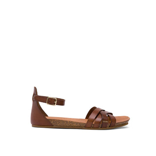 Brown Leather Flat Sandals with Braided band