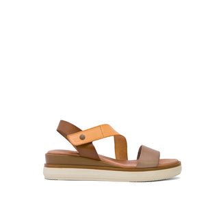 Tan Brown Leather Wedge with Crossover Strap