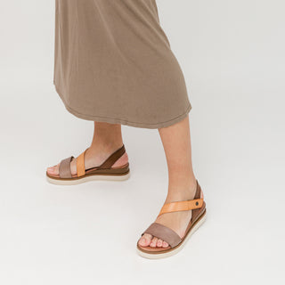 Tan Brown Leather Wedge with Crossover Strap