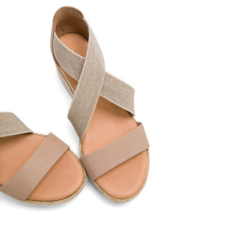 Beige Leather Wedge with Crossover Strap