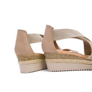 Beige Leather Wedge with Crossover Strap
