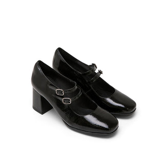 Black Leather Mary Jane Chunky Heel